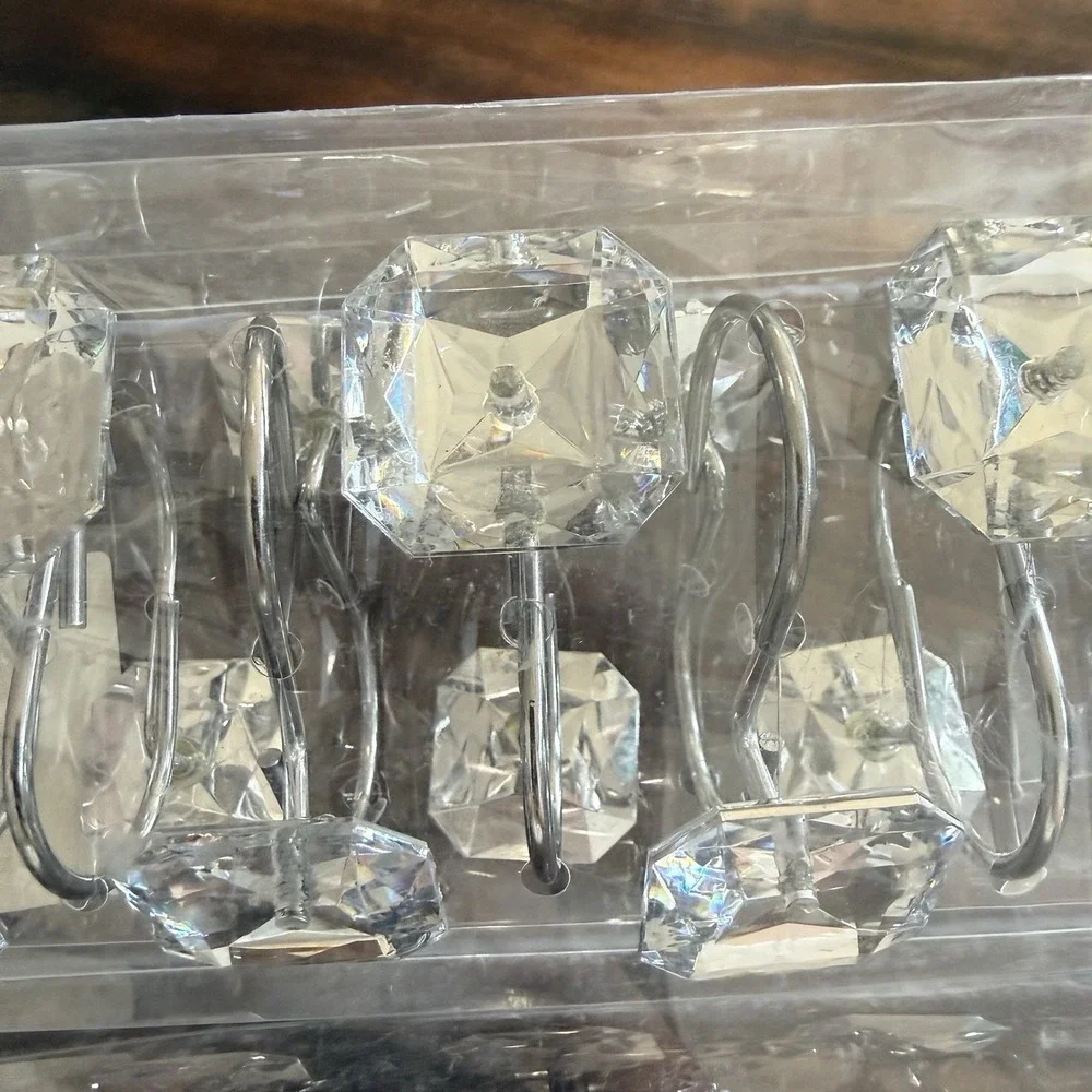 Clear Faux Crystal Shower Curtain Hooks Diamond Rhinestone Rings Set of 12